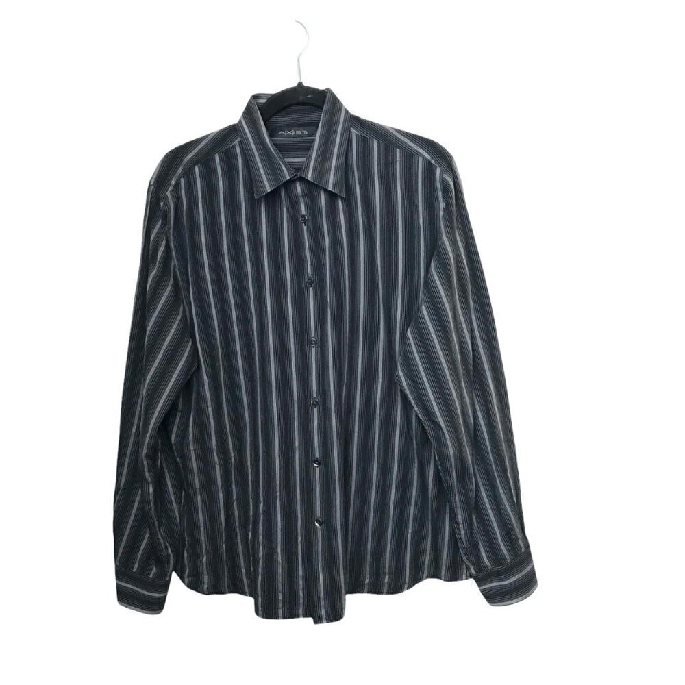 Axist Gray Striped Long Sleeve Button Front Shirt Large